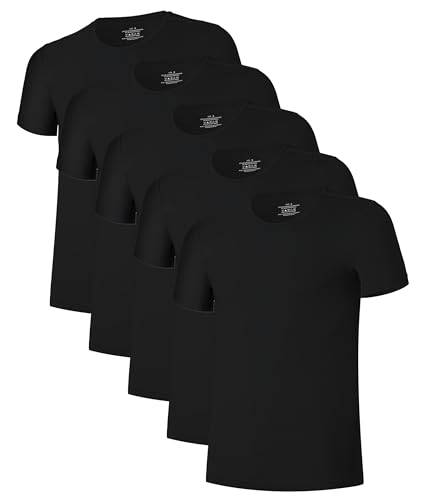 COLORFULLEAF 3/5er Pack Bambus Rundhals T-Shirt Herren Stretch Unterziehshirt Männer Einfarbig Business Arbeitstshirts(5er Schwarz,M) von COLORFULLEAF