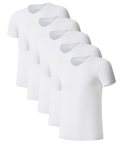COLORFULLEAF 3/5er Pack Bambus V Ausschnitt T-Shirt Herren Stretch Unterhemd Männer Einfarbig Business Arbeitstshirts(5er Weiß,XXL) von COLORFULLEAF