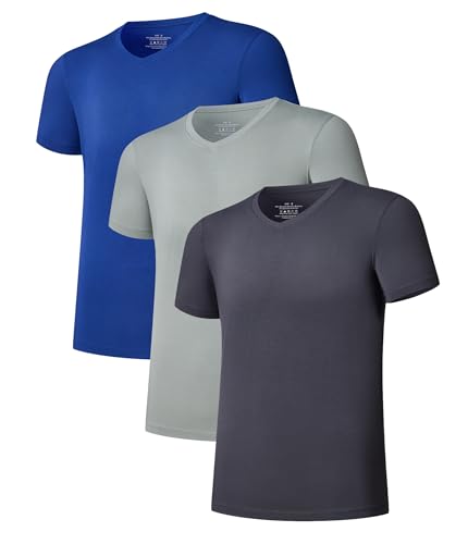 COLORFULLEAF 3/5er Pack Bambus V Ausschnitt T-Shirt Herren Stretch Unterhemd Männer Einfarbig Business Arbeitstshirts(Grau/Dunkelblau/Graugrün,S) von COLORFULLEAF