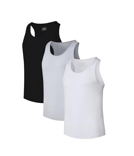 COLORFULLEAF 3er Pack Bambus Tank Top Herren Stretch Unterhemd Männer Einfarbig Business Arbeitstshirts(Black/Weiß/Grau,M) von COLORFULLEAF