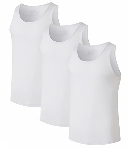 COLORFULLEAF Unterhemd Herren Tank Top aus Bambus 3 Pack Unterhemden Männer Schwarz Weiss Mehrfarbig(Weiß,L) von COLORFULLEAF