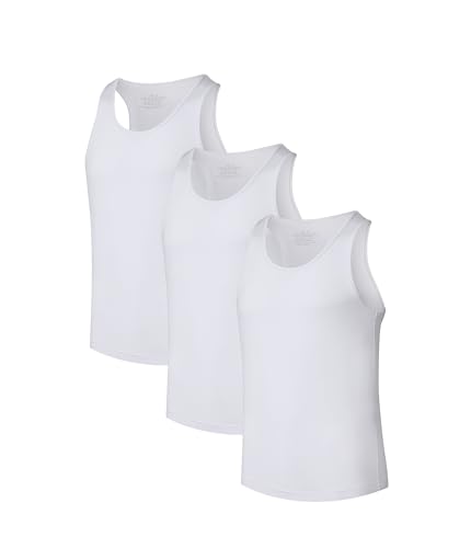 COLORFULLEAF 3er Pack Bambus Tank Top Herren Stretch Unterhemd Männer Einfarbig Business Arbeitstshirts(Weiß,L) von COLORFULLEAF