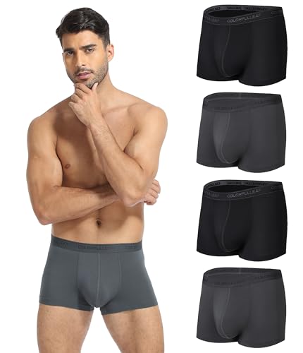 COLORFULLEAF Boxershorts Herren Kurz aus Bambus Viskose 4er Pack Unterhosen Männer Retroshorts Unifarben Trunks mit Stretch(2BDR,M) von COLORFULLEAF