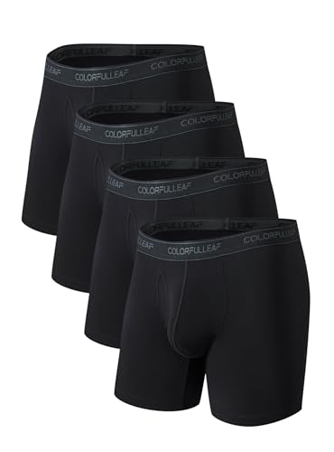 COLORFULLEAF Bambus Boxershorts Herren Lang 3/4er Pack Unterhosen Männer Stretch Atmungsaktiv Unterwäsche mit Eingriff(A-Schwarz-4er Pack,XL) von COLORFULLEAF