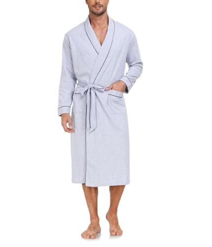COLORFULLEAF Bademantel Herren aus 100% Baumwolle Leicht Sauna Morgenmantel Männern Reisebademantel Saunamantel mit Tasche(Grau,L) von COLORFULLEAF