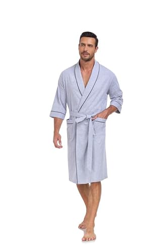 COLORFULLEAF Bademantel Herren aus 100% Baumwolle Leicht Sauna Morgenmantel Männern Reisebademantel Saunamantel mit Tasche(Grau,XL) von COLORFULLEAF