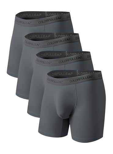 COLORFULLEAF Bambus Boxershorts Herren Lang 3/4er Pack Unterhosen Männer Stretch Atmungsaktiv Unterwäsche mit Eingriff(Dunkelgrau-4er Pack,L) von COLORFULLEAF