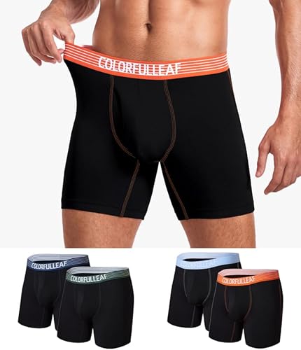 COLORFULLEAF Bambus Boxershorts Herren Lang Unterhosen Männer Atmungsaktive Weich Unterwäsche Retroshorts Herren 4er Pack(4C,XL) von COLORFULLEAF