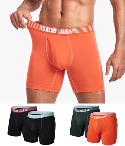 COLORFULLEAF Bambus Boxershorts Herren Lang Unterhosen Männer Atmungsaktive Weich Unterwäsche Retroshorts Herren 4er Pack(4D,M) von COLORFULLEAF