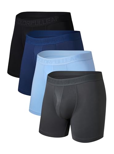 COLORFULLEAF Bambus Boxershorts Herren Lang 3/4er Pack Unterhosen Männer Stretch Atmungsaktiv Unterwäsche mit Eingriff(4C,XL) von COLORFULLEAF