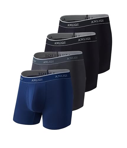 COLORFULLEAF Bambus Boxershorts Herren Lang 3/6/7er Pack Unterhosen Männer Stretch Atmungsaktiv Unterwäsche mit Eingriff(2Schwarz 1Grau 1Marine,S) von COLORFULLEAF