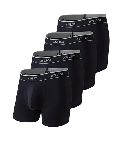COLORFULLEAF Bambus Boxershorts Herren Lang 3/6/7er Pack Unterhosen Männer Stretch Atmungsaktiv Unterwäsche mit Eingriff(4Schwarz,M) von COLORFULLEAF