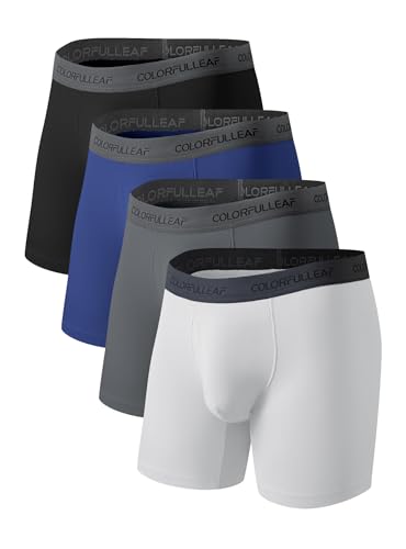 COLORFULLEAF Bambus Boxershorts Herren Lang 3/4er Pack Unterhosen Männer Stretch Atmungsaktiv Unterwäsche mit Eingriff(Schwarz&Dunkelgrau&Marineblau&Grau-4er Pack,S) von COLORFULLEAF