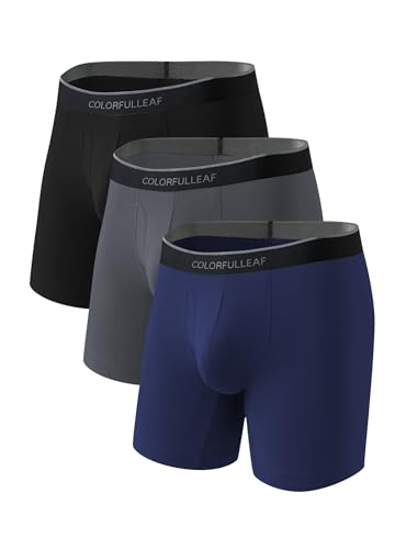 COLORFULLEAF Bambus Boxershorts Herren Lang 3/4er Pack Unterhosen Männer Stretch Atmungsaktiv Unterwäsche mit Eingriff(Schwarz&Marineblau&Dunkelgrau-3 Pack,S) von COLORFULLEAF