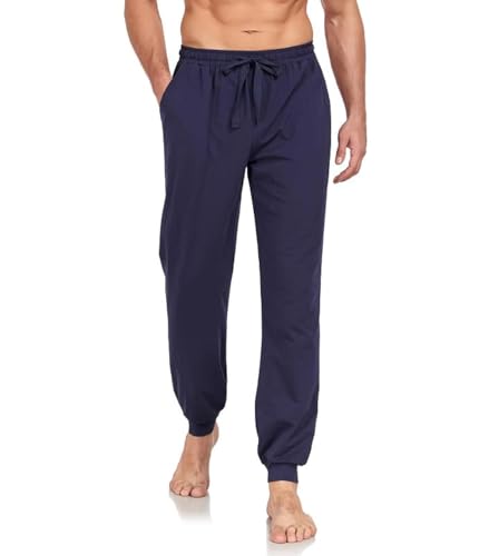 COLORFULLEAF Baumwolle Jogginghose Herren Schlafanzughose Männer Lang Schlafhose Leichte Freizeithose Sweatpants mit Bündchen(Marineblau,XL) von COLORFULLEAF