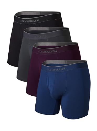 COLORFULLEAF Bambus Boxershorts Herren Lang 3/4er Pack Unterhosen Männer Stretch Atmungsaktiv Unterwäsche mit Eingriff(4C,S) von COLORFULLEAF