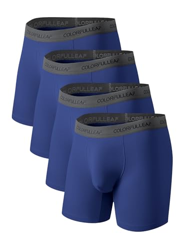 COLORFULLEAF Bambus Boxershorts Herren Lang 3/4er Pack Unterhosen Männer Stretch Atmungsaktiv Unterwäsche mit Eingriff(Marineblau-4er Pack,S) von COLORFULLEAF