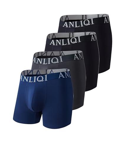 COLORFULLEAF Bambus Boxershorts Herren Lang Unterhosen Männer Atmungsaktive Weich Unterwäsche Retroshorts Herren 4er Pack(2Schwarz 1Grau 1Blau,XL) von COLORFULLEAF