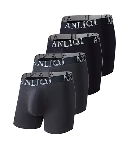 COLORFULLEAF Bambus Boxershorts Herren Lang 3/6/7er Pack Unterhosen Männer Stretch Atmungsaktiv Unterwäsche mit Eingriff(2Schwarz 2GrauL) von COLORFULLEAF