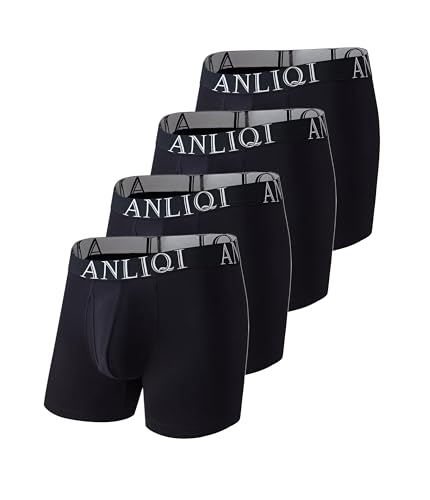 COLORFULLEAF Bambus Boxershorts Herren Lang 3/6/7er Pack Unterhosen Männer Stretch Atmungsaktiv Unterwäsche mit Eingriff(4-Schwarzes,M) von COLORFULLEAF
