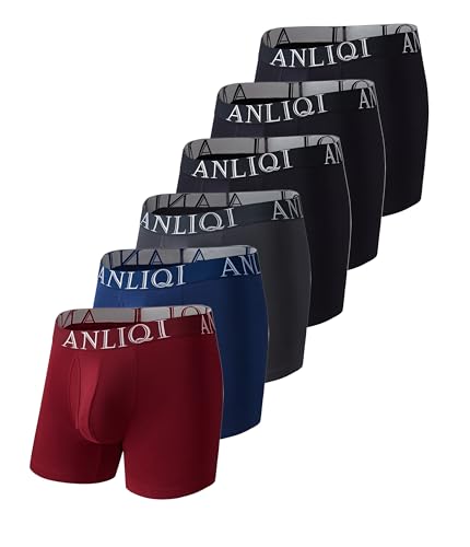 COLORFULLEAF Bambus Boxershorts Herren Lang 3/6/7er Pack Unterhosen Männer Stretch Atmungsaktiv Unterwäsche mit Eingriff(3Schwarz 1Grau 1Marine 1Rot,XL) von COLORFULLEAF