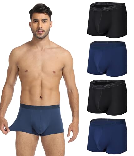 COLORFULLEAF Boxershorts Herren Kurz aus Bambus Viskose 4er Pack Unterhosen Männer Retroshorts Unifarben Trunks mit Stretch(2BBL,XL) von COLORFULLEAF