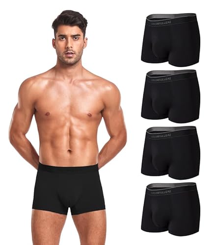 COLORFULLEAF Boxershorts Herren aus Bambus Rayon Atmungsaktiv Weich Männer Unterhosen 4er Pack Retroshorts Trunks mit Stretch(4B,L) von COLORFULLEAF