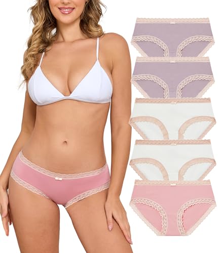 COLORFULLEAF Damen Unterwäsche Baumwolle Bikini Panties und Spitze Hipster Stretch Atmungsaktiver Unterhosen Mehrpack（5B,XL von COLORFULLEAF