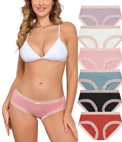 COLORFULLEAF Spitze Damen Unterwäsche Baumwolle Slips Stretch Atmungsaktiver Hipster Unterhosen Mehrpack（6C,3XL von COLORFULLEAF