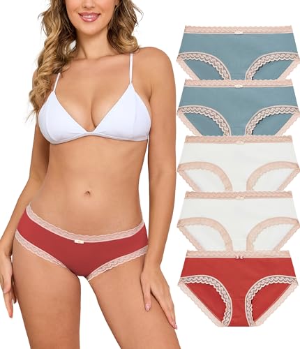 COLORFULLEAF Damen Unterwäsche Baumwolle Bikini Panties und Spitze Hipster Stretch Atmungsaktiver Unterhosen Mehrpack（5A,S von COLORFULLEAF