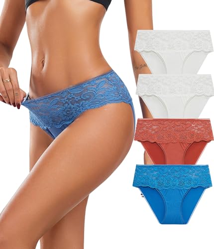 COLORFULLEAF Hipster Unterwäsche Damen Spitze Nahtlose Stretch Slips Atmungsaktiver Unterhosen Frauen Mehrpack（4A,3XL von COLORFULLEAF