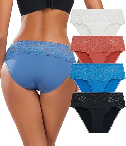 COLORFULLEAF Hipster Unterwäsche Damen Spitze Nahtlose Stretch Slips Atmungsaktiver Unterhosen Frauen Mehrpack（4C,2XL von COLORFULLEAF
