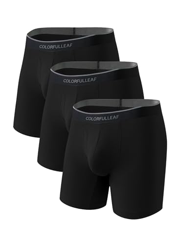 COLORFULLEAF Bambus Boxershorts Herren Lang 3/4er Pack Unterhosen Männer Stretch Atmungsaktiv Unterwäsche mit Eingriff(Schwarz-3 Pack,L) von COLORFULLEAF
