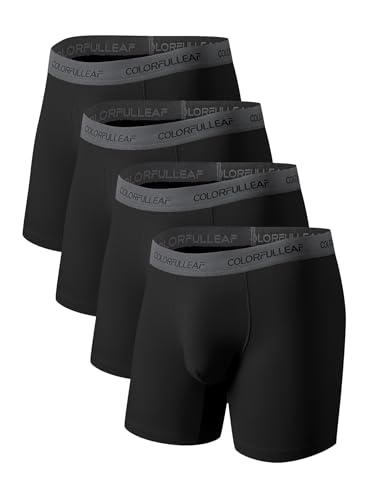 COLORFULLEAF Bambus Boxershorts Herren Lang 3/4er Pack Unterhosen Männer Stretch Atmungsaktiv Unterwäsche mit Eingriff(Schwarz-4er Pack,M) von COLORFULLEAF