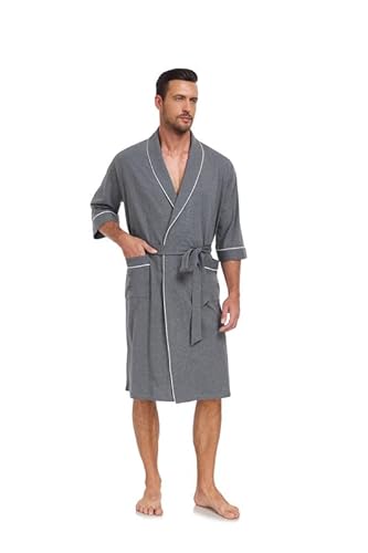 COLORFULLEAF Bademantel Herren aus 100% Baumwolle Leicht Sauna Morgenmantel Männern Reisebademantel Saunamantel mit Tasche(Dunkelgrau,2XL) von COLORFULLEAF