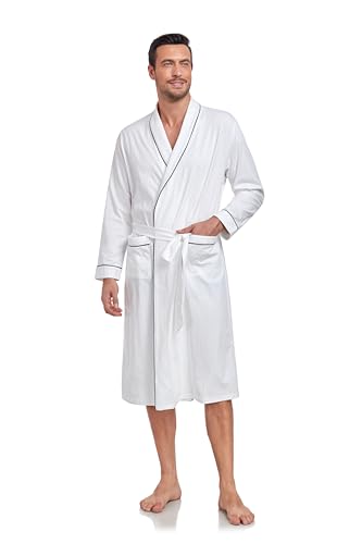 COLORFULLEAF Bademantel Herren aus 100% Baumwolle Leicht Sauna Morgenmantel Männern Reisebademantel Saunamantel mit Tasche(Weiss,M) von COLORFULLEAF