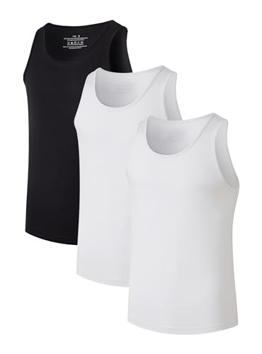 COLORFULLEAF Herren Bambus Rayon Unterhemden Tank Tops Männer Rundhalsausschnitt Dehnbar Tank Shirts Pack (1 oder 3), 2 Stück weiß & 1 Pack schwarz, XL von COLORFULLEAF