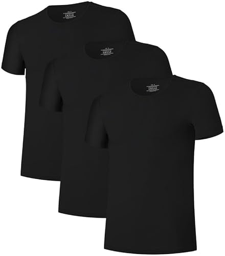 COLORFULLEAF Herren T-Shirt 3er Pack Kurzarm Unterhemd aus Bambus mit Rundhals/V-Ausschnitt Stretch Unterziehshirt Männer(Schwarz,L) von COLORFULLEAF