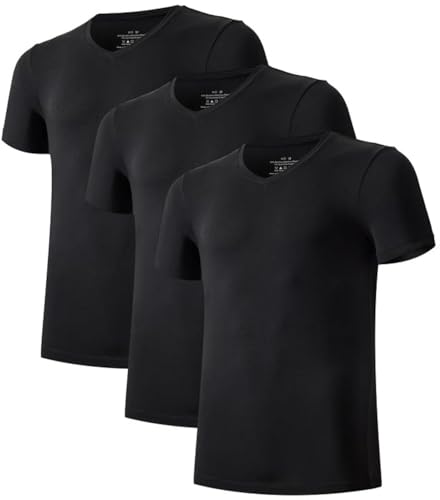 COLORFULLEAF 3/5er Pack Bambus V Ausschnitt T-Shirt Herren Stretch Unterhemd Männer Einfarbig Business Arbeitstshirts(Schwarz,M) von COLORFULLEAF