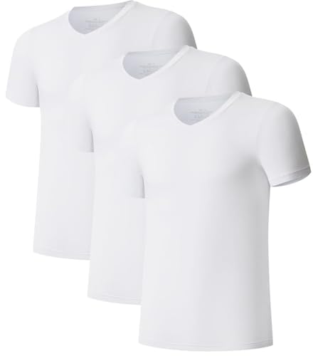 COLORFULLEAF 3/5er Pack Bambus V Ausschnitt T-Shirt Herren Stretch Unterhemd Männer Einfarbig Business Arbeitstshirts(Weiß,XL) von COLORFULLEAF