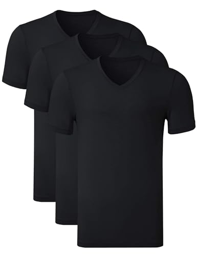 COLORFULLEAF Herren Bambus Unterhemden Regular Fit V-Ausschnitt T-Shirts Kurzarm Rundhals T-Shirts 3er oder 6er Pack, V-Ausschnitt-Schwarz, L von COLORFULLEAF