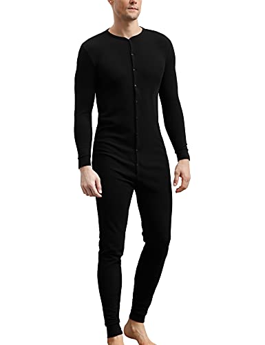 COLORFULLEAF Herren Baumwolle Thermounterwäsche Union Suits Henley Onesies Base Layer, schwarz, Large von COLORFULLEAF