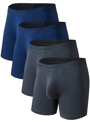 COLORFULLEAF Herren-Boxershorts, weicher Bambus, Stretch, Unterhose, offener Hosenschlitz, ohne Etikett, reguläres Bein, 4 Stück, 2 Blau + 2 Grau, Medium von COLORFULLEAF