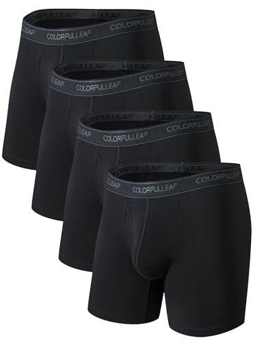 COLORFULLEAF Herren-Boxershorts, weicher Bambus, Stretch, Unterhose, offener Hosenschlitz, ohne Etikett, reguläres Bein, 4 Stück, Schwarz, 4 Stück, Medium von COLORFULLEAF