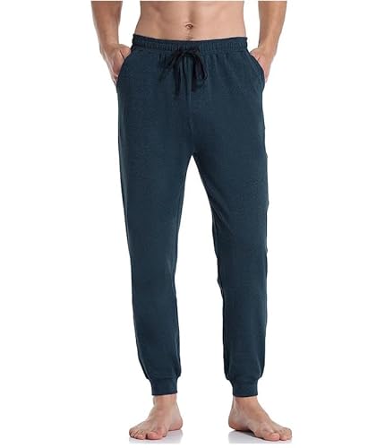 COLORFULLEAF Herren Schlafanzughose Baumwolle Jersey mit Tasche Pyjamahose Lang mit Bündchen Jogginghose Freizeithose(Heideblau,L) von COLORFULLEAF