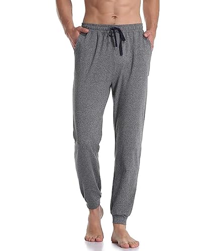 COLORFULLEAF Herren Schlafanzughose Baumwolle Jersey mit Tasche Pyjamahose Lang mit Bündchen Jogginghose Freizeithose(Grau,XL) von COLORFULLEAF
