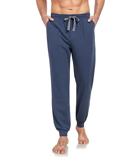 COLORFULLEAF Jogginghose Herren Baumwolle Schlafanzughose Männer Lang Schlafhose Leichte Freizeithose Sweatpants mit Bündchen(Heideblau,M) von COLORFULLEAF