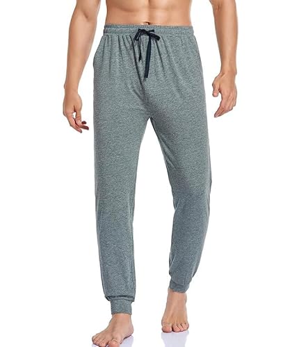 COLORFULLEAF Herren Schlafanzughose Baumwolle Jersey mit Tasche Pyjamahose Lang mit Bündchen Jogginghose Freizeithose(Heather Grey,M) von COLORFULLEAF