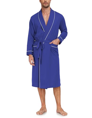 COLORFULLEAF Bademantel Herren aus 100% Baumwolle Leicht Sauna Morgenmantel Männern Reisebademantel Saunamantel mit Tasche(Kobaltblau,XL) von COLORFULLEAF