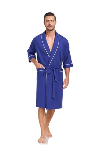 COLORFULLEAF Bademantel Herren aus 100% Baumwolle Leicht Sauna Morgenmantel Männern Reisebademantel Saunamantel mit Tasche(Kobaltblau,M) von COLORFULLEAF
